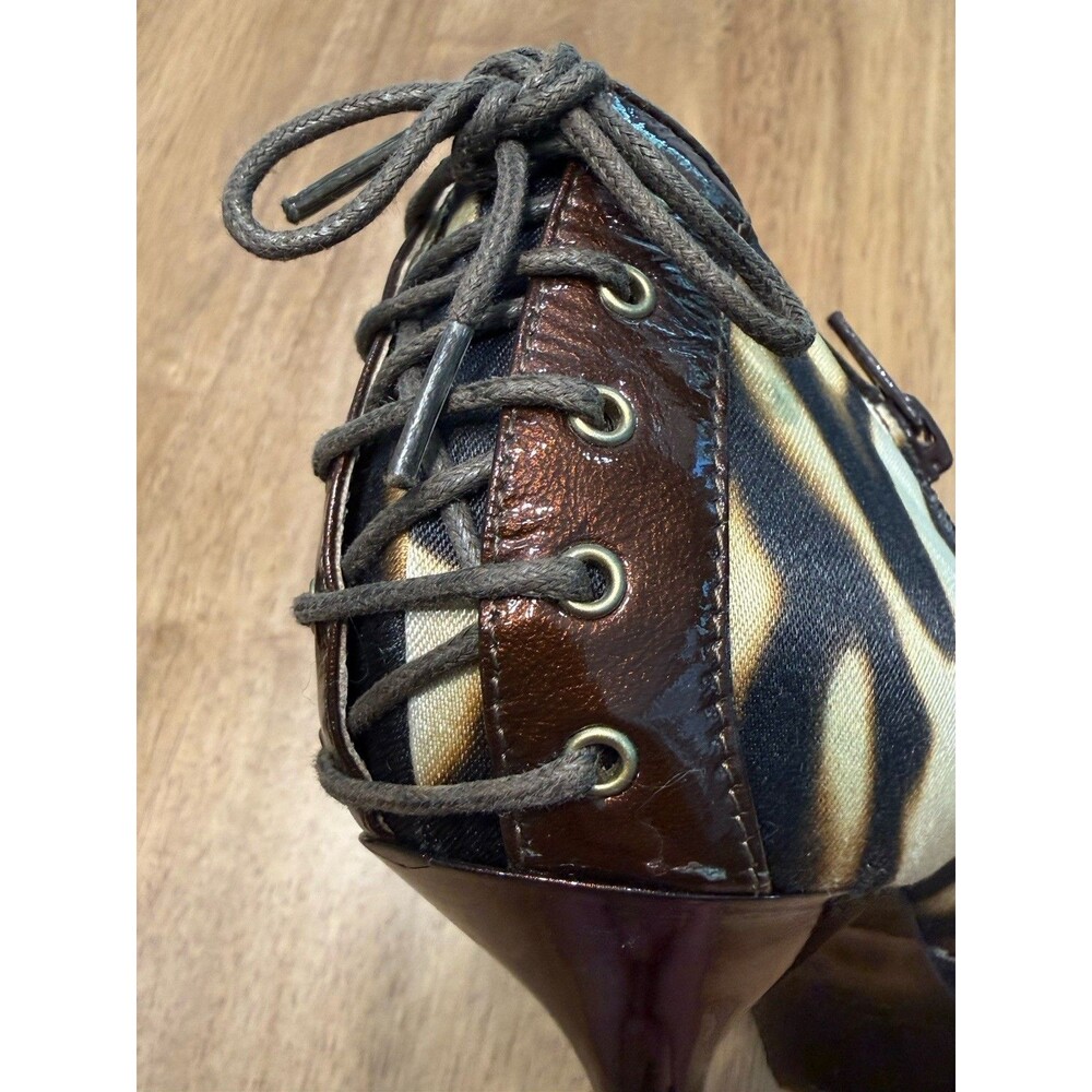 Vintage Y2K Just Cavalli Heels Leopard Animal Print Peep Toe Lace Up - Picture 11 of 16